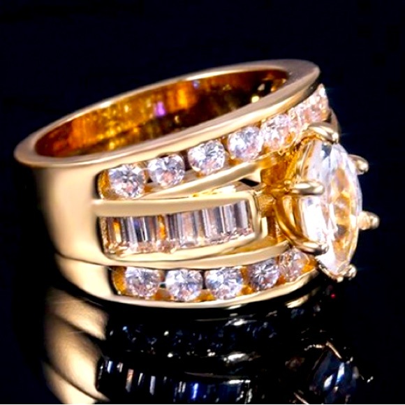 Yellow Gold plated over 925 Diamond Ring - Picture 1 of 3